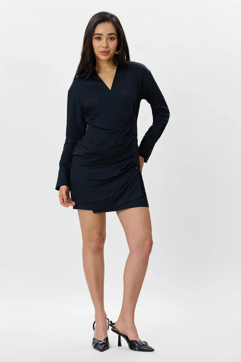 فيرجيو Solid Cotton Asymmetrical Shirt Dress for Women