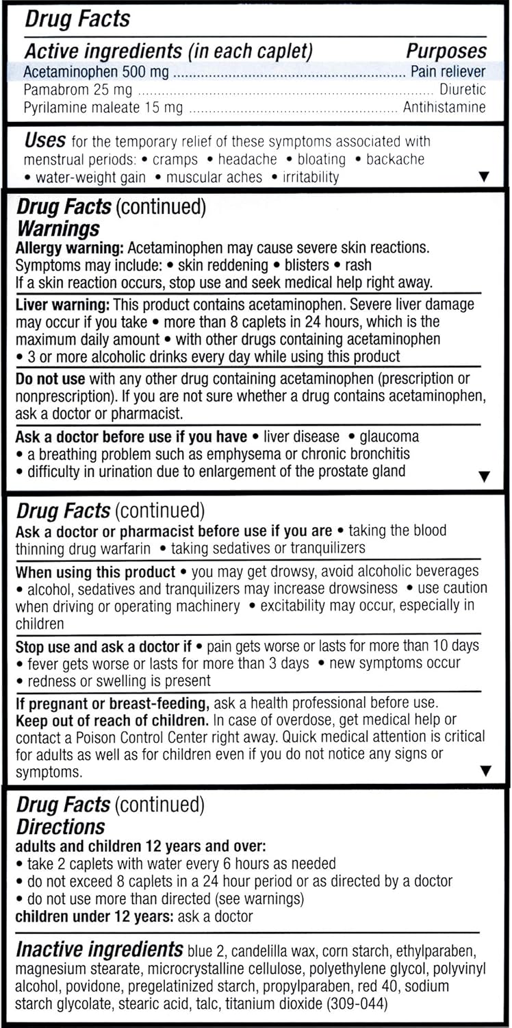 Pamprin MultiSymptom Caplets 40 Caplets Pack of 4 - Image 4