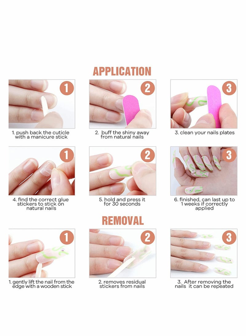 Excefore Acrylic Nails, Fake Nails Medium Length Press on White Pink Abstract  Coffin False with Glue, Stick Art Manicure Decoration, Glossy Nude 24Pcs - Image 2