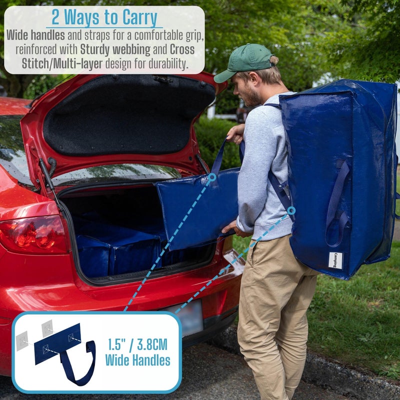 VENO 10 Pack Moving Bags w/Backpack Straps, Heavy Duty, Moving Boxes Alternative, Packing Supplies, Large Storage Totes for Dorm Room Essentials with Zipper for Clothes (Blue, 10 Pack) - Image 2