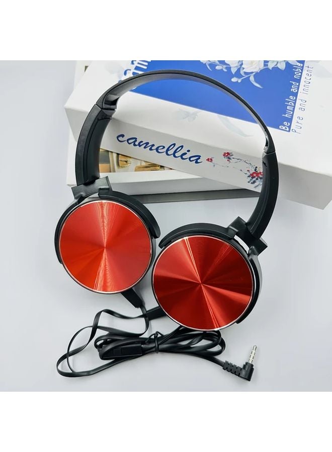 Red Wired Headset With Microphone Retractable Head Bow HD Sound Music Recording - Image 1