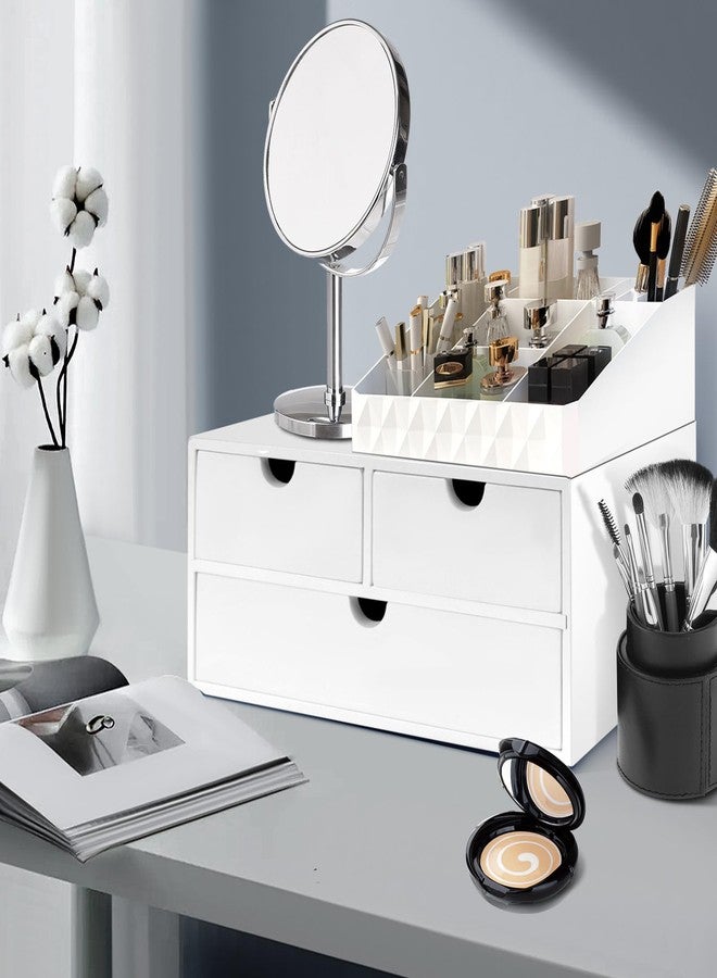 Charmewooden desk organizer with drawers countertop drawer organizer Tabletop Storage Organization Box Home Office Workspace Bathroom Toiletries Supplies (white) - Image 3