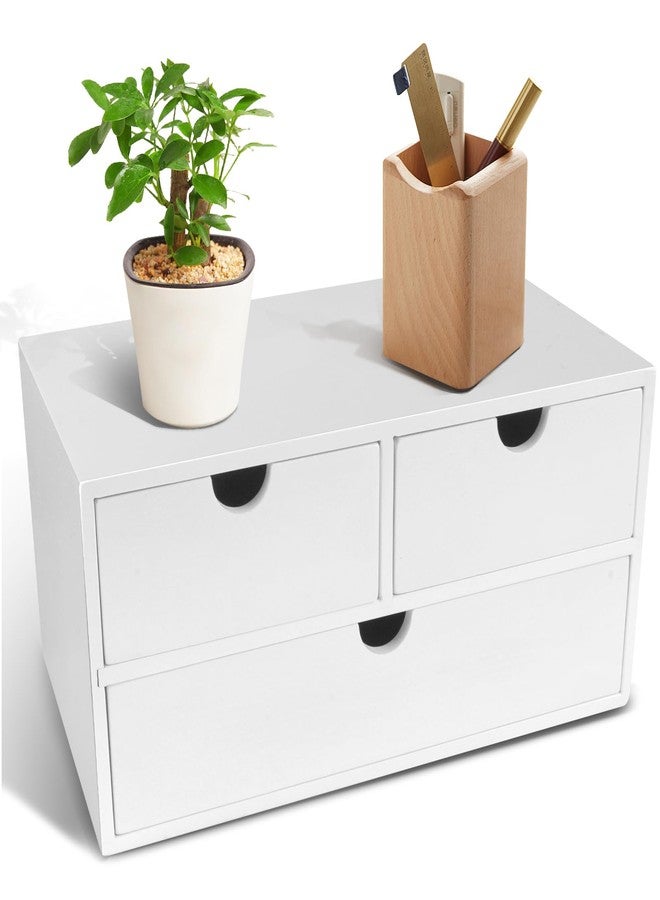 Charmewooden desk organizer with drawers countertop drawer organizer Tabletop Storage Organization Box Home Office Workspace Bathroom Toiletries Supplies (white) - Image 1