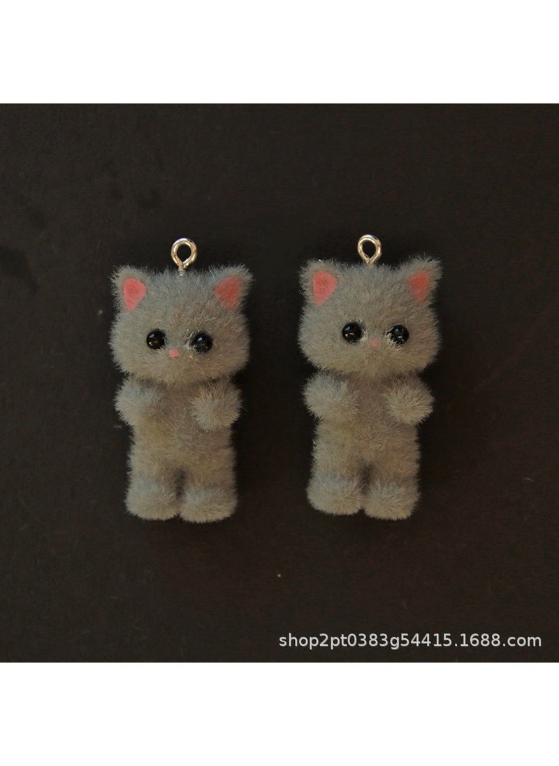 Generic 3D resin flocking cute cat pendant diy handmade earring car accessories material wholesale gray