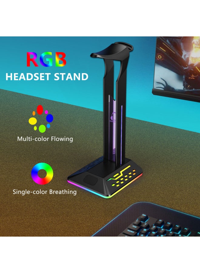 Headphone Stand RGB Popular Color-changing Luminous Colorful E-sports RGB Headphone Stand Gift USB Stand-Color:Black-Style:G2  - Image 1