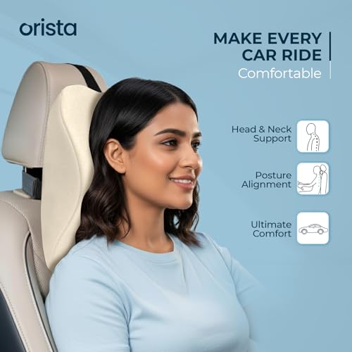 Orista Premium Car Neck Rest Pillow | 2 Years Warranty | Memory Foam Neck Pillow for Car, Headrest Cushion for Neck & Cervical Support – Relieves Neck Pain & Fatigue | Beige Velvet - Image 2