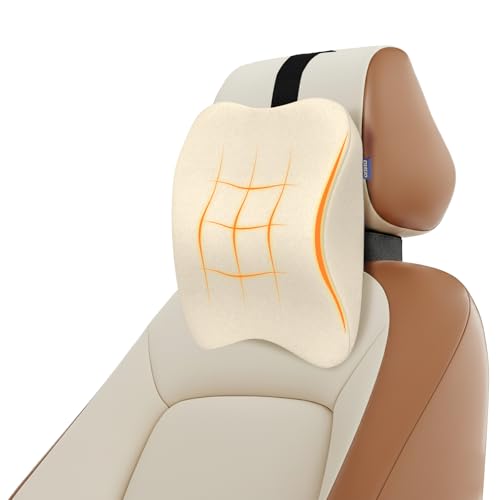 Orista Premium Car Neck Rest Pillow | 2 Years Warranty | Memory Foam Neck Pillow for Car, Headrest Cushion for Neck & Cervical Support – Relieves Neck Pain & Fatigue | Beige Velvet - Image 1