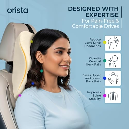 Orista Premium Car Neck Rest Pillow | 2 Years Warranty | Memory Foam Neck Pillow for Car, Headrest Cushion for Neck & Cervical Support – Relieves Neck Pain & Fatigue | Beige Velvet - Image 4