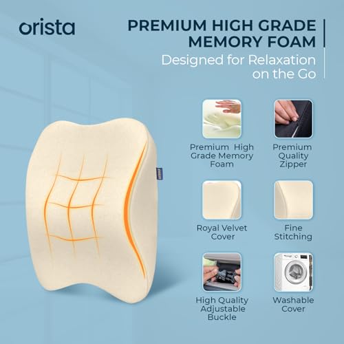 Orista Premium Car Neck Rest Pillow | 2 Years Warranty | Memory Foam Neck Pillow for Car, Headrest Cushion for Neck & Cervical Support – Relieves Neck Pain & Fatigue | Beige Velvet - Image 3