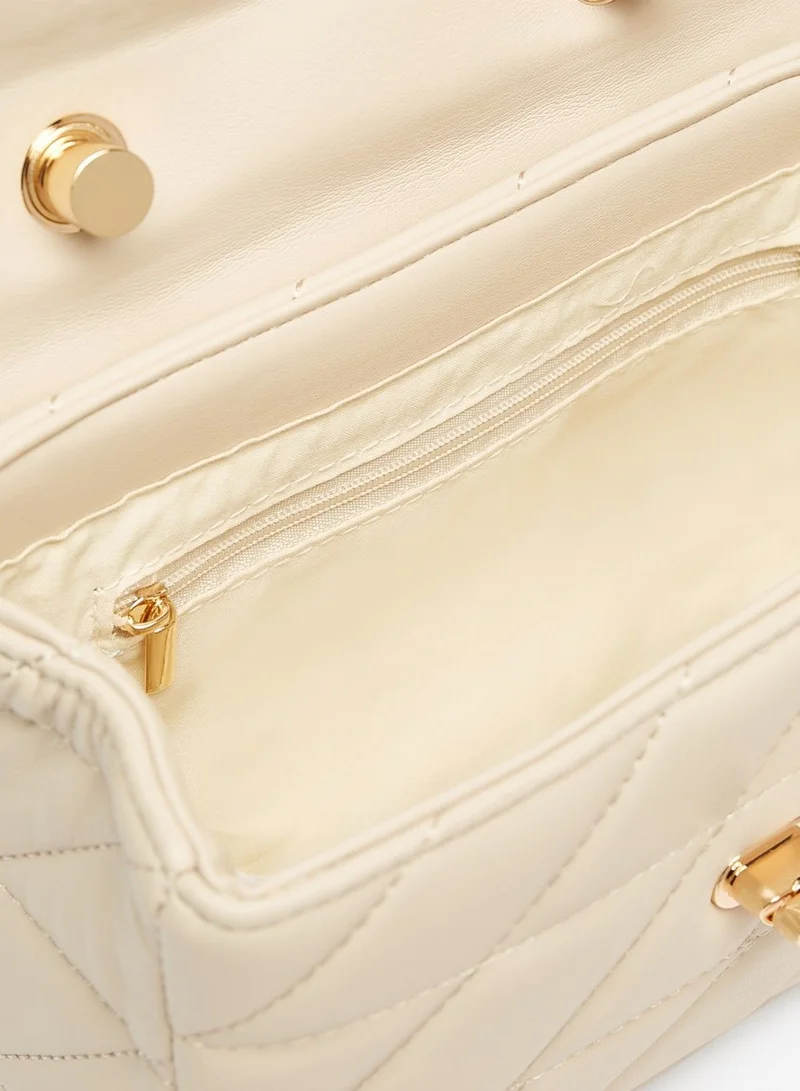 Flora Bella By Shoexpress Womens Quilted Satchel Bag with Chain Strap and Metallic Twist Clasp Ramadan Collection