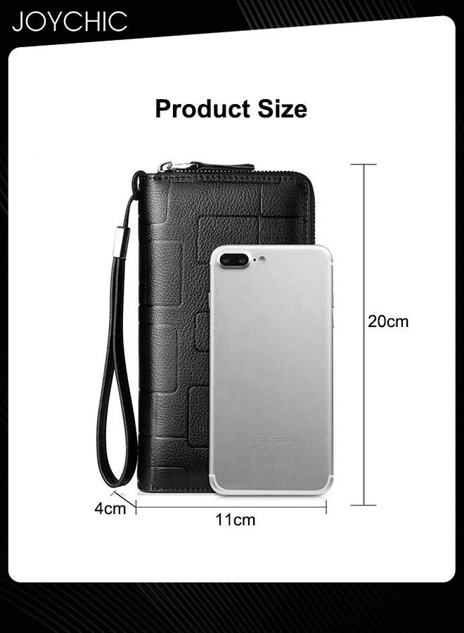 Joychic محفظة رجالية من الجلد الطبيعي مقاومة للماء بسحاب طويل وحقيبة هاتف محمول هندسية متعددة التصنيفات حقيبة يد صغيرة غير رسمية للسفر والعمل والتسوق باللون البني - Image 5