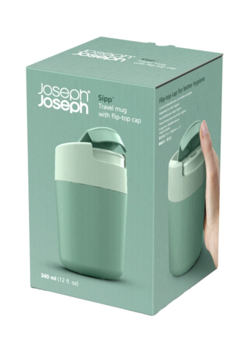 Joseph Joseph BPA-Free Leak-Proof Sipp Travel Mug with Flip Top Cap Green 340ml - Image 2