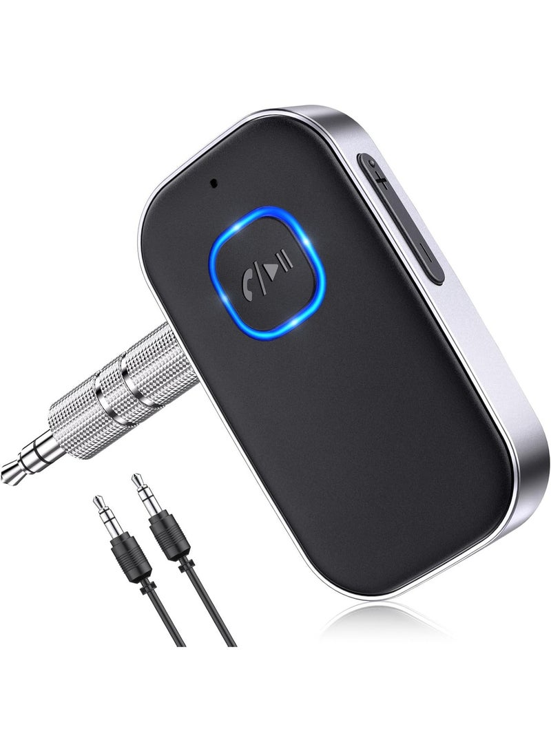 Bluetooth 5.0 Receiver for Car, Noise Cancelling Bluetooth AUX Adapter, Bluetooth Music Receiver for Home Stereo/Wired Headphones/Hands-Free Call,16H Battery Life-Black+Silver - Image 1