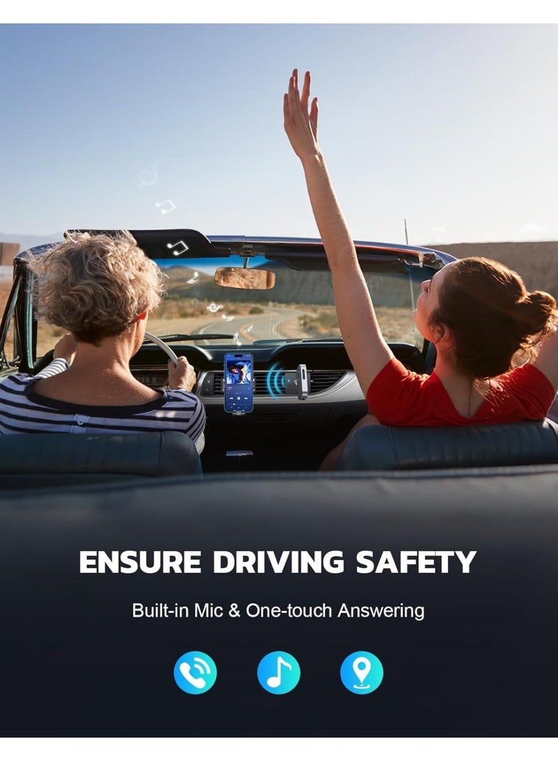 Bluetooth 5.0 Receiver for Car, Noise Cancelling Bluetooth AUX Adapter, Bluetooth Music Receiver for Home Stereo/Wired Headphones/Hands-Free Call,16H Battery Life-Black+Silver - Image 4