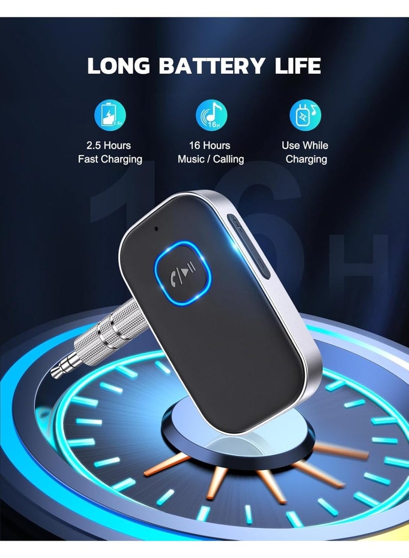 Bluetooth 5.0 Receiver for Car, Noise Cancelling Bluetooth AUX Adapter, Bluetooth Music Receiver for Home Stereo/Wired Headphones/Hands-Free Call,16H Battery Life-Black+Silver - Image 3