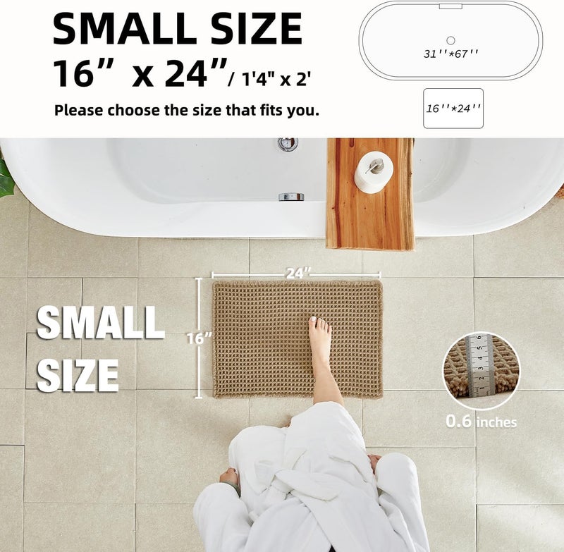 TYUU Waffle Bath Mat, Boho Bathroom Rugs Non Slip Washable Super Absorbent Quick Dry Farmhouse Bathroom Decor, 24"x16" / 1'4" x 2' Khaki - Image 2