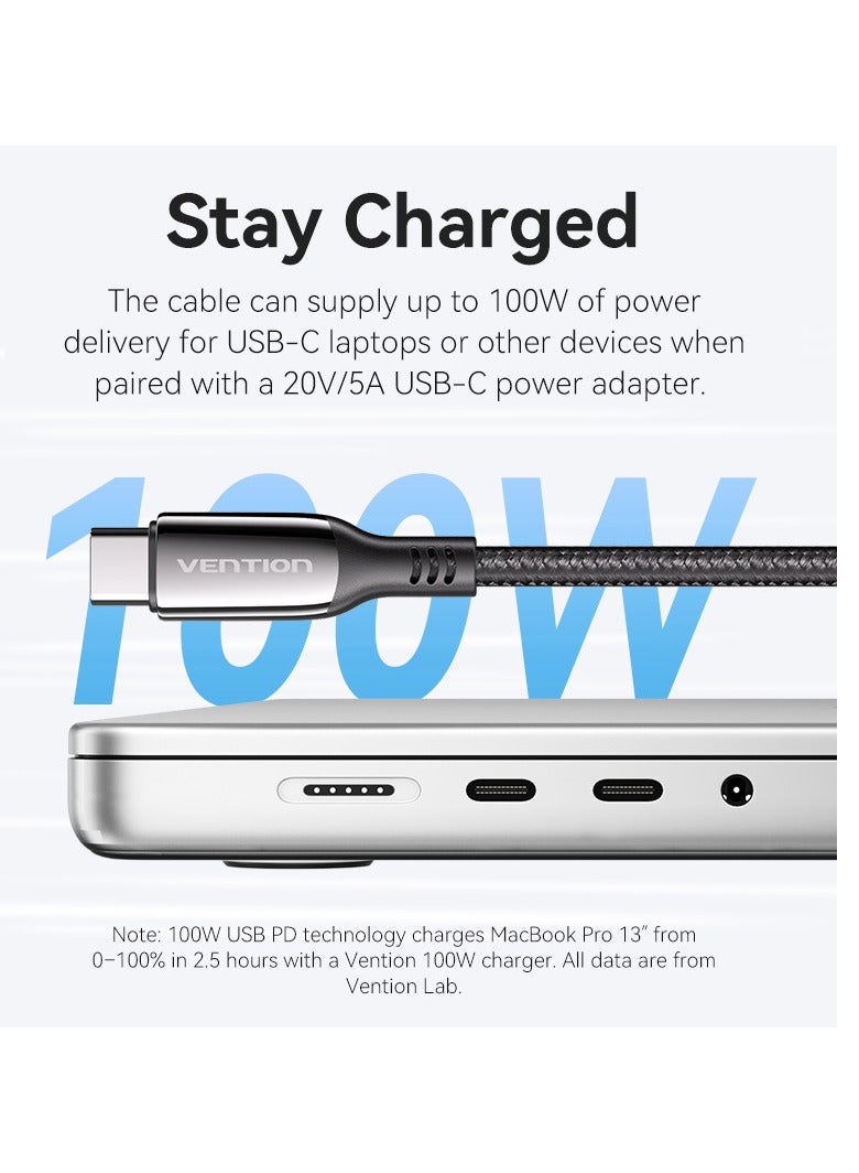 Vention USB-C to USB-C 5A Cable 1.2M, 100W  480Mbps 90° Elbow Design, Cotton Braided with Zinc Alloy Housing – Compatible with MacBook, iPad Pro, Galaxy S8/9/10/20/21/22 - Image 3