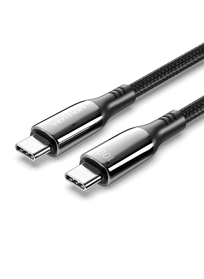 Vention USB-C to USB-C 5A Cable 1.2M, 100W  480Mbps 90° Elbow Design, Cotton Braided with Zinc Alloy Housing – Compatible with MacBook, iPad Pro, Galaxy S8/9/10/20/21/22 - Image 1