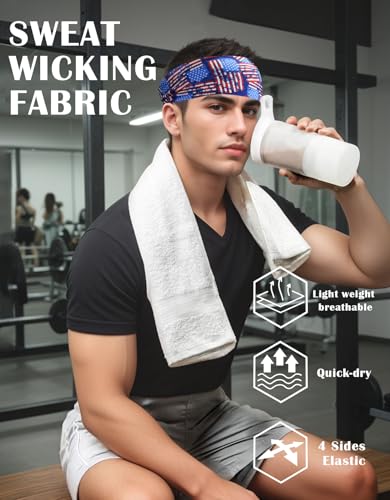 JHYWELL Headbands for Men & Women, Patriotic Headband Non-Slip Sweatband for Sports, USA Sweat Head Bands, US Flags Hairbands Sweatbands for Running Cycling Yoga Workout Football Tennis (Flag Designs) - Image 2