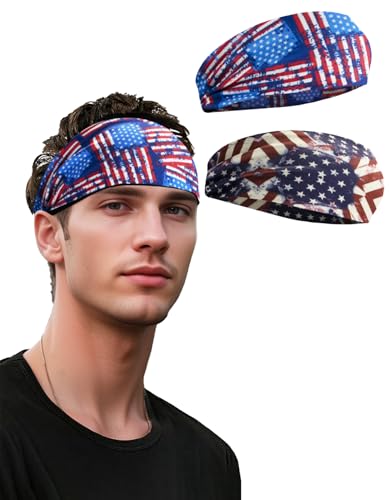 JHYWELL Headbands for Men & Women, Patriotic Headband Non-Slip Sweatband for Sports, USA Sweat Head Bands, US Flags Hairbands Sweatbands for Running Cycling Yoga Workout Football Tennis (Flag Designs) - Image 1