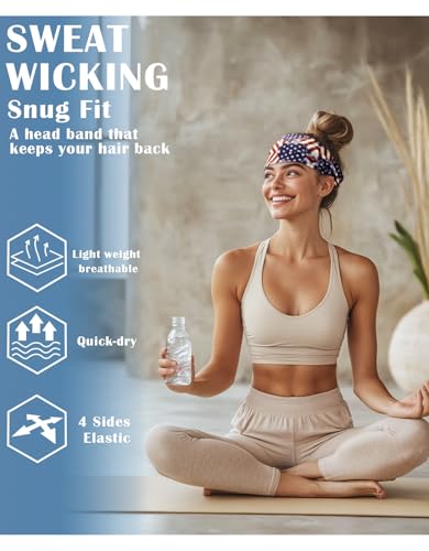 JHYWELL Headbands for Men & Women, Patriotic Headband Non-Slip Sweatband for Sports, USA Sweat Head Bands, US Flags Hairbands Sweatbands for Running Cycling Yoga Workout Football Tennis (Flag Designs) - Image 3