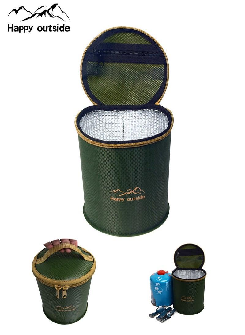 سعيد خارج حقيبة واقية صغيرة لخزان الغاز والأسطوانة مع طبقة عازلة، مناسبة للتخزين المنزلي والتخييم في الهواء الطلق والنزهات وصيد الأسماك وغيرها من أنشطة السفر، مادة EVA سميكة مضادة للاتساخ، سهلة التنظيف، متعددة الاستخدامات كحقيبة خزان غاز، غطاء زجاجة حرارية، حقيبة تبريد، غطاء مضاد للتصادم (أخضر غامق) - Image 1