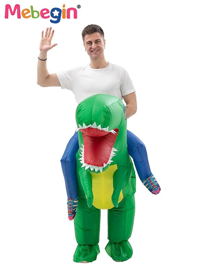 MEBEGIN - Inflatable Dinosaur Costume, Dinosaur Rider Outfit with Blower and Battery Case, Cartoon Doll Clothing, Funny Blow up Pretend Toy Costume for Dess up Parties, Festivals and Cosplay Games, Suitable 150-190cm Height, 4 AA Batteries Required(Not Included) - Image 1
