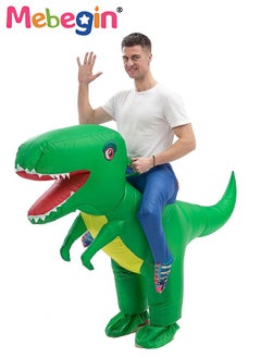 Inflatable Dinosaur Costume, Dinosaur Rider Outfit with Blower and Battery Case, Cartoon Doll Clothing, Funny Blow up Pretend Toy Costume for Dess up Parties, Festivals and Cosplay Games, Suitable 150-190cm Height, 4 AA Batteries Required(Not Included)
