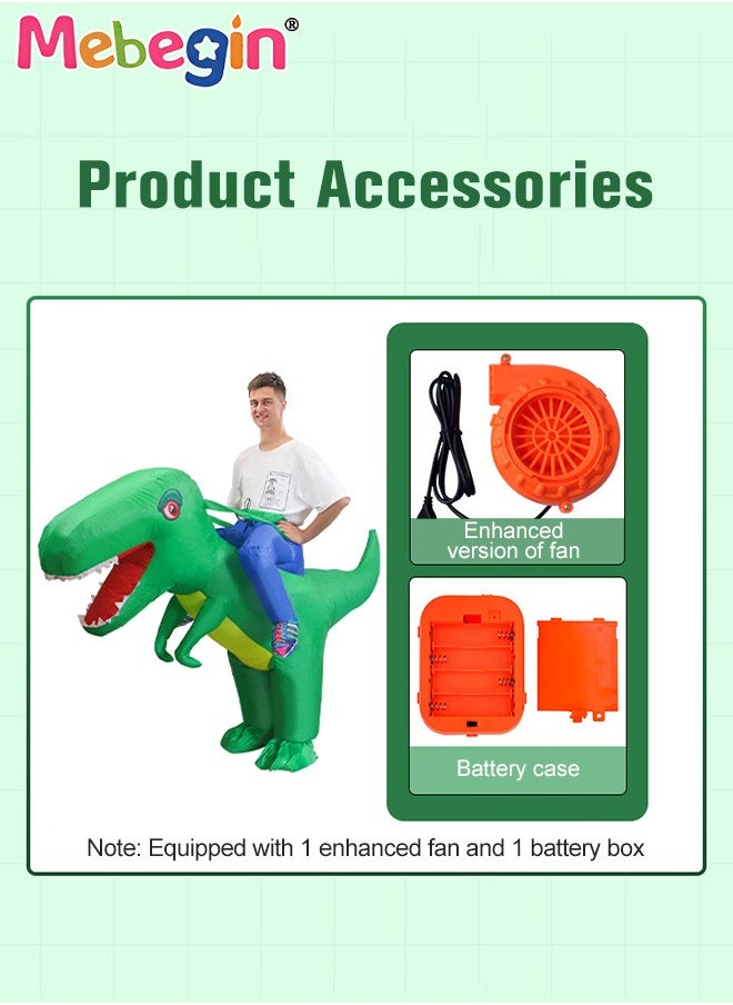 MEBEGIN - Inflatable Dinosaur Costume, Dinosaur Rider Outfit with Blower and Battery Case, Cartoon Doll Clothing, Funny Blow up Pretend Toy Costume for Dess up Parties, Festivals and Cosplay Games, Suitable 150-190cm Height, 4 AA Batteries Required(Not Included) - Image 1