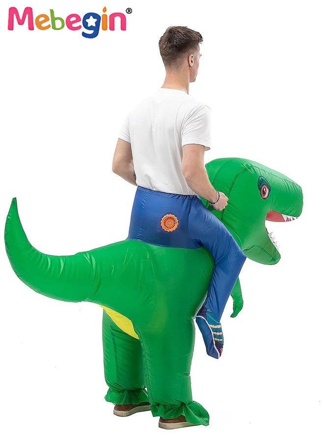 MEBEGIN - Inflatable Dinosaur Costume, Dinosaur Rider Outfit with Blower and Battery Case, Cartoon Doll Clothing, Funny Blow up Pretend Toy Costume for Dess up Parties, Festivals and Cosplay Games, Suitable 150-190cm Height, 4 AA Batteries Required(Not Included) - Image 1