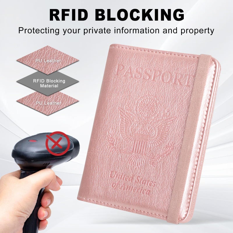 ACdream RFID BLOCKING Passport Holder Travel Wallet, Premium PU Leather Cover Passport Book with Card Holder, Pen Holder, Keep Organization, and Travel Essentials for Women and Men, Rose Gold - Image 2
