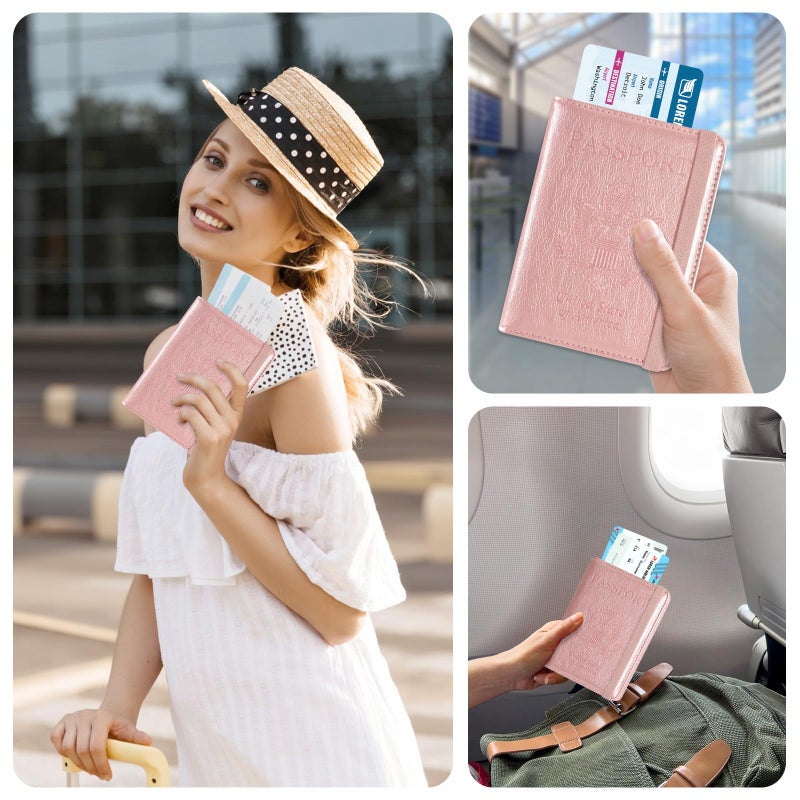 ACdream RFID BLOCKING Passport Holder Travel Wallet, Premium PU Leather Cover Passport Book with Card Holder, Pen Holder, Keep Organization, and Travel Essentials for Women and Men, Rose Gold - Image 5