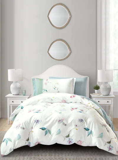 دوناتيلا طقم غطاء لحاف مشجر 4 قطع مقاس كوين يناسب سرير 150×200 سم مايكروفايبر ناعم , تصميم راقي و انيق , يناسب جميع الفصول (لا يشمل حشوة اللحاف)