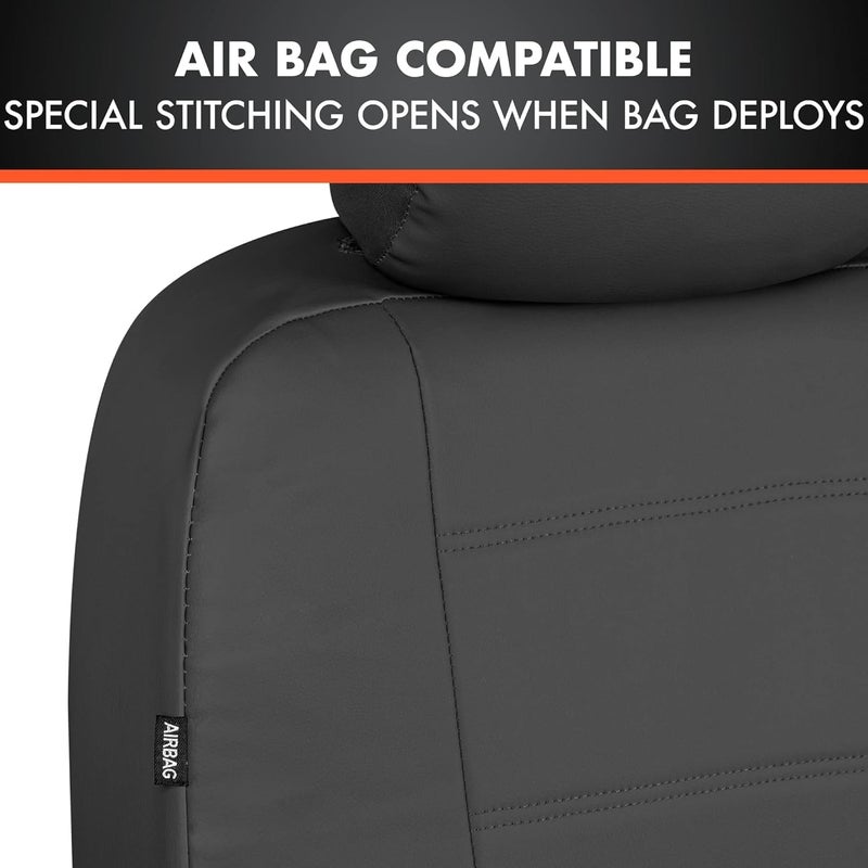 BDK carXS Black Leather Car Seat Covers Full Set, 9-Piece Faux Seat Covers for Cars, Includes Front and Back Seat Cover, Automotive Seat Covers for Trucks SUV - Image 5