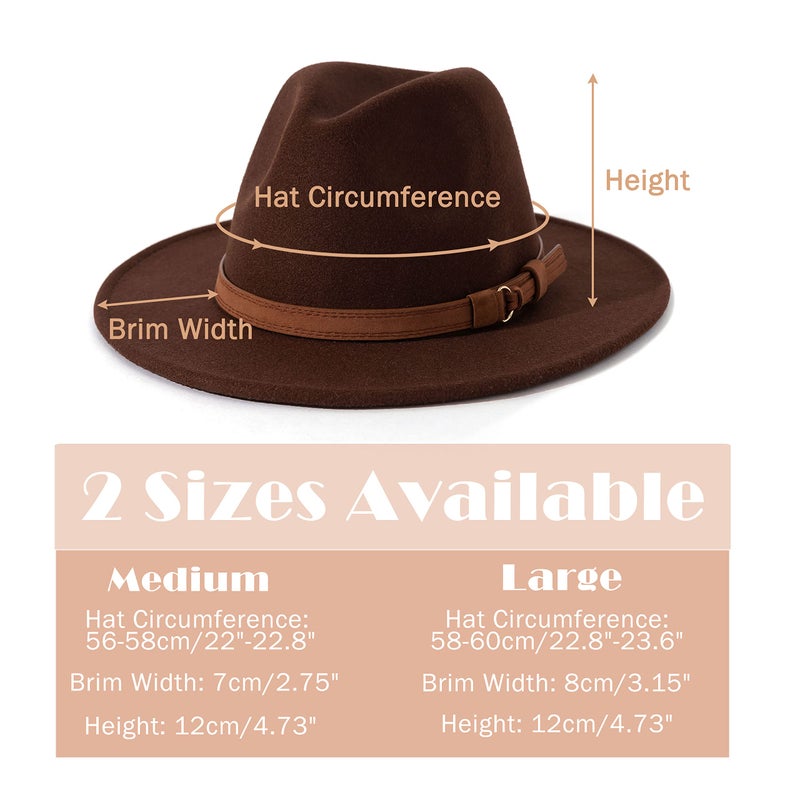 Lisianthus Men & Women Vintage Wide Brim Fedora Hat with Belt Buckle A-Coffee 56-58cm - Image 4
