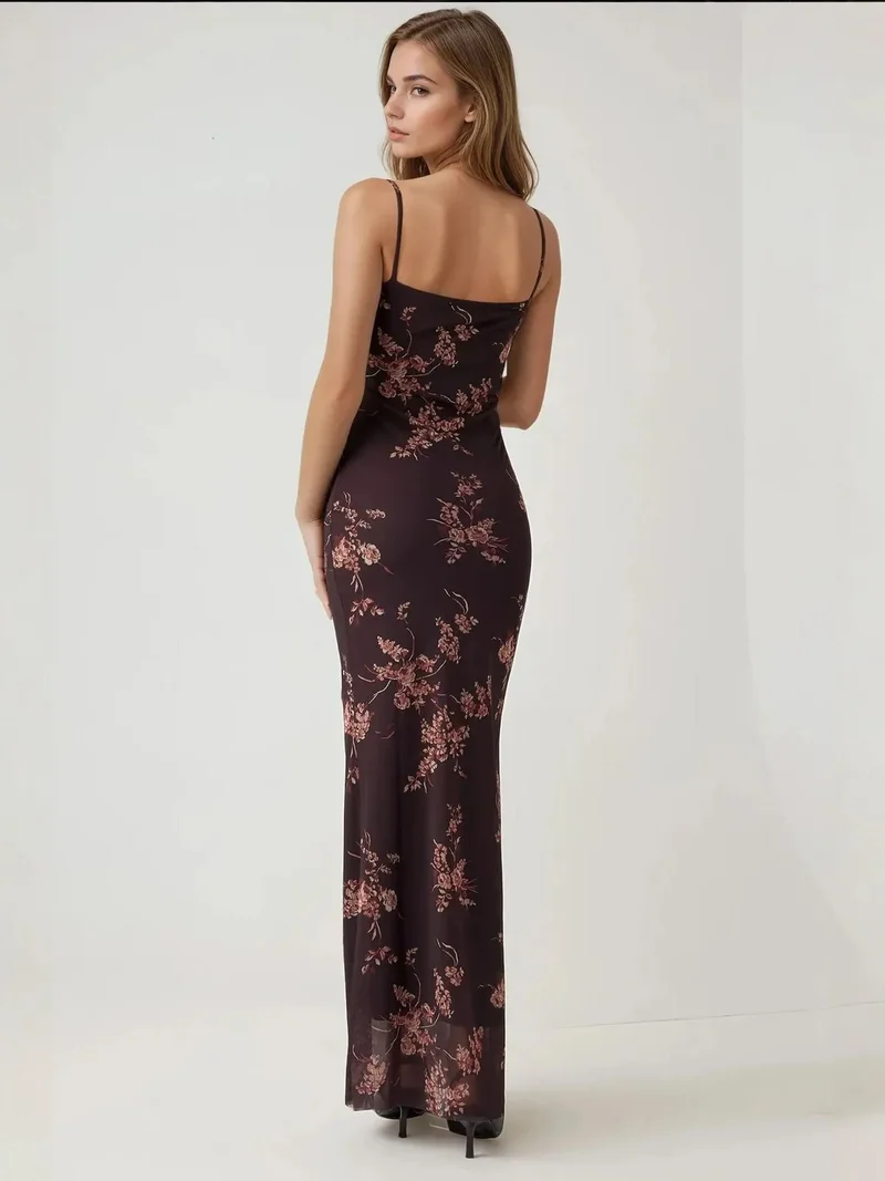 HICCUP Printed Bodycon Maxi Tulle Dress