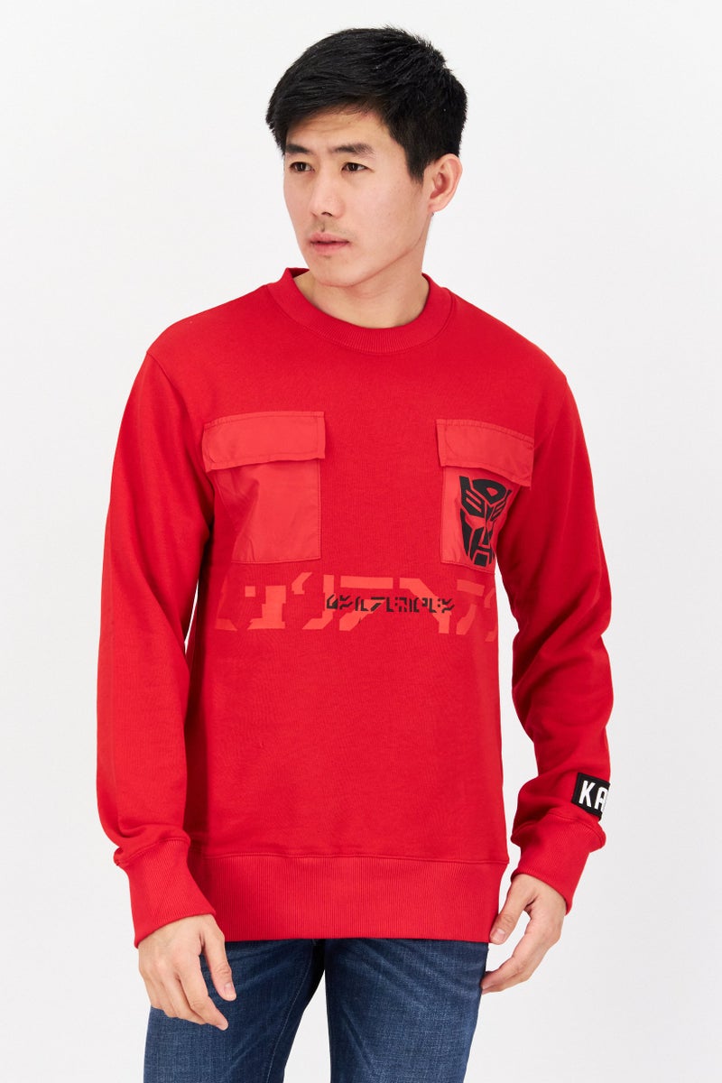 KA-1 Men  Round Neck Long Sleeve Graphic Sweatshirt, Red - Image 1