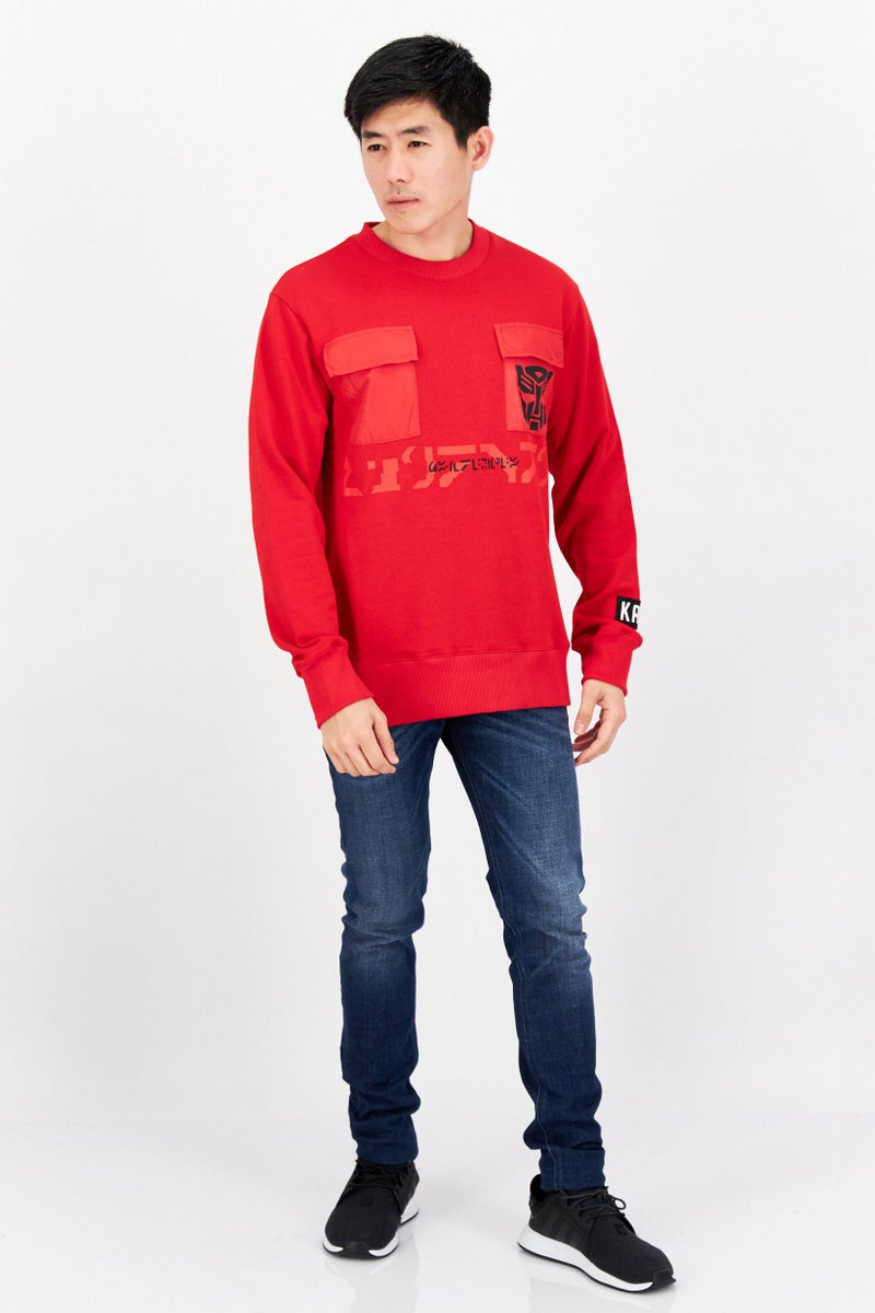 KA-1 Men  Round Neck Long Sleeve Graphic Sweatshirt, Red - Image 4