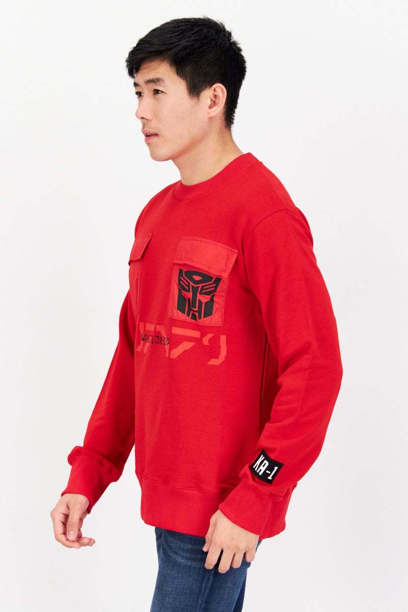 KA-1 Men  Round Neck Long Sleeve Graphic Sweatshirt, Red - Image 2