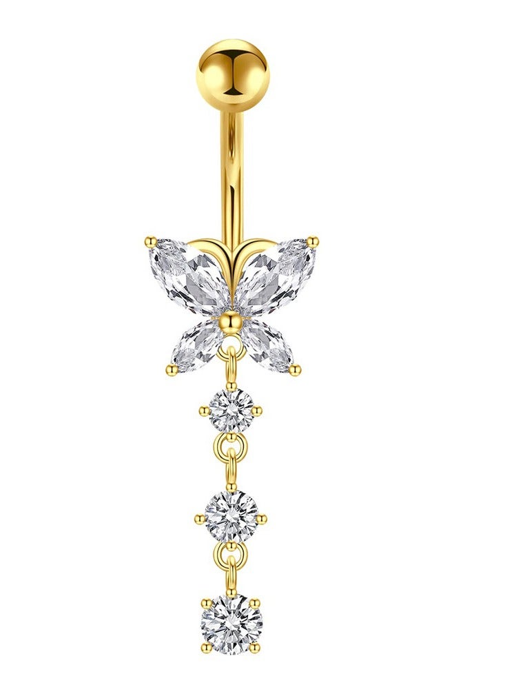 5 pcs Stainless Steel Belly Piercing Ring for Fashion-Women  Gold Belly Piercing belly Button Bar Sparkling Navel Ring Gold Body Piercing Set - Image 3