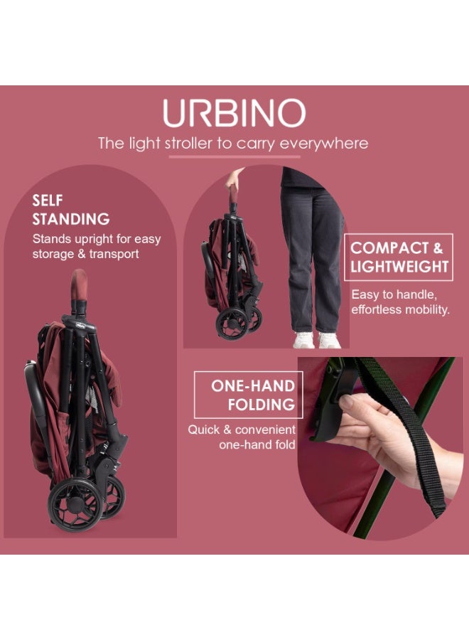 Chicco Urbino Ruby Stroller |One-Hand fold| Comfortable Wide Seats with Padded Shoulder| Reclining backrest and Adjustable footrest|0-4 Years| Extendable Canopy with UV 50+ Protection - Image 4