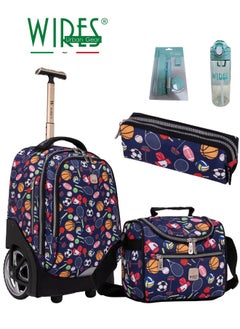 Wires 3 Piece Kids School Trolley Bag laptop compartment Big Wheels With Lunch bag & Pencil Case  - Image 1