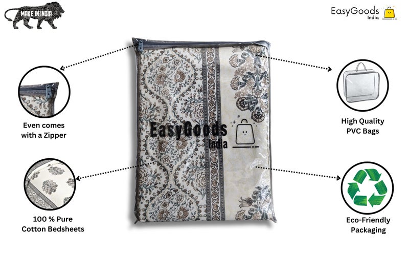 EasyGoods® 240 TC Cotton Bedsheet for Double Bed -Floral Orange|Ethnic35 Bedsheet King Size Bed Cotton|King Size Bedsheet|Double Bedsheet with 2 Pillow Covers 90x108 Inch|Handcrafted Bed Sheets - Image 5