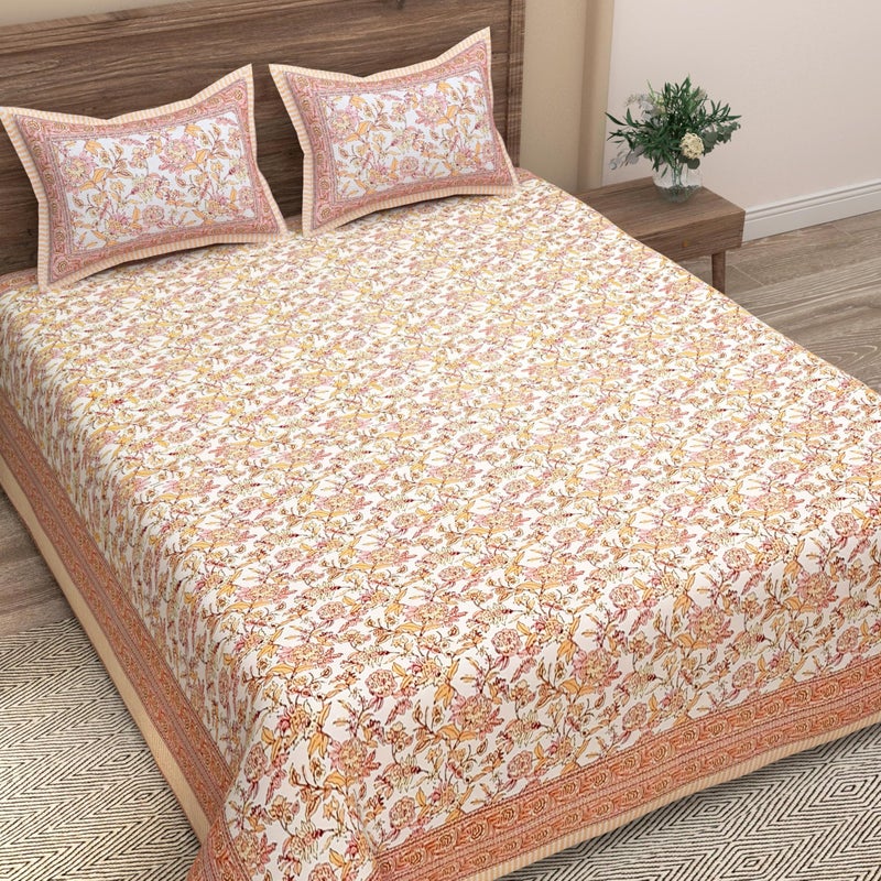 EasyGoods® 240 TC Cotton Bedsheet for Double Bed -Floral Orange|Ethnic35 Bedsheet King Size Bed Cotton|King Size Bedsheet|Double Bedsheet with 2 Pillow Covers 90x108 Inch|Handcrafted Bed Sheets - Image 3
