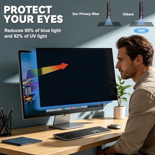 J J-Dream [2 Pack] 24 Inch Privacy Screen for Computer Monitor Blue Light Screen Protector Anti Glare Anti-Scratch Monitor Privacy Shield Screen 24 Inch 16:9 Aspect Ratio - Image 3