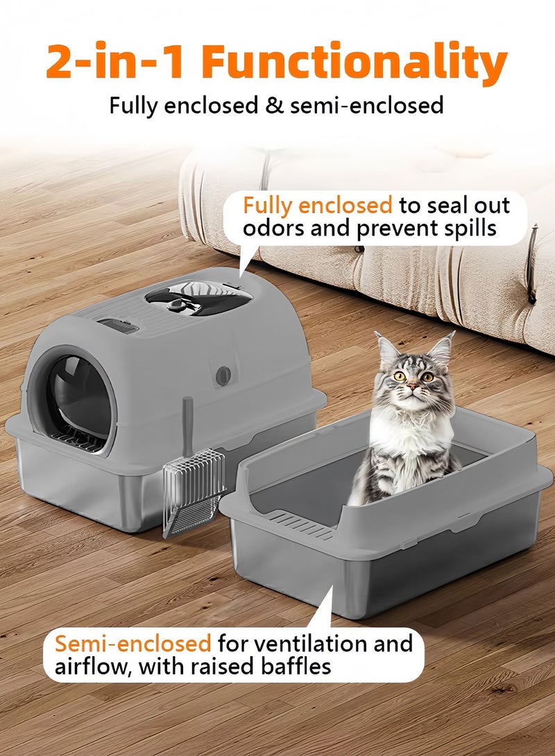 كيدل صندوق القمامة القط من الفولاذ المقاوم للصدأ مع خطوات ومسكوب عالية الجوانب صندوق القمامة القط المعدنية مع غطاء سهل التنظيف غير اللاصقة ومكافحة التسرب - Image 5