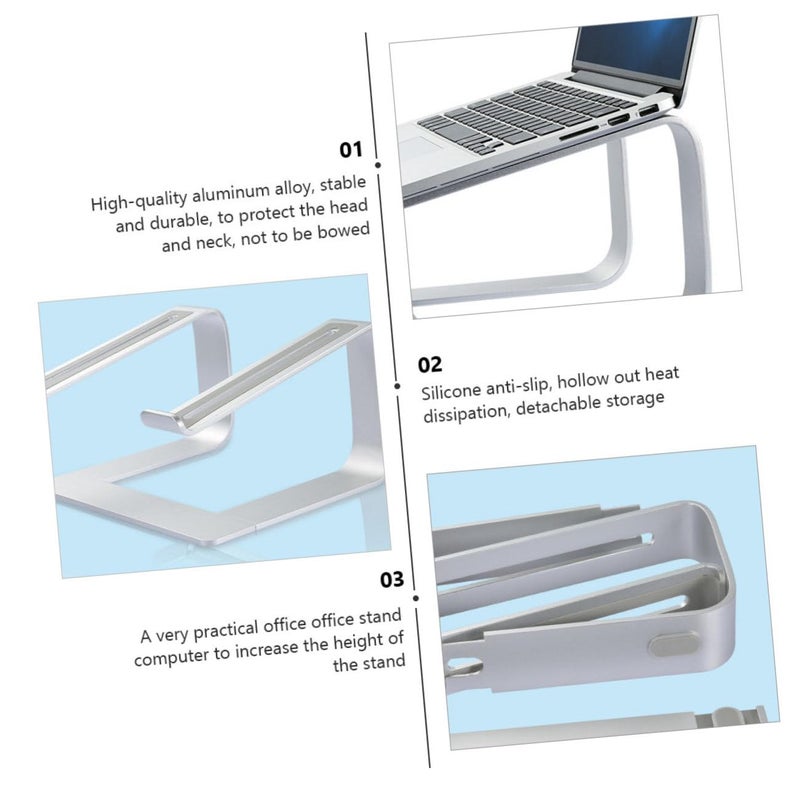 Detachable Aluminum Laptop Stand Silver Ventilated Height Adjustable Holder For Office Home - Image 4
