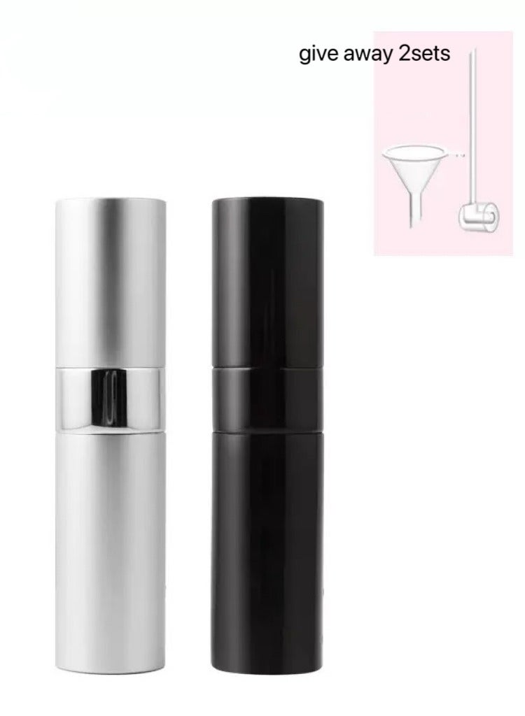 2-Piece 8ml Perfume Atomizer, Portable Empty Mini Spray Bottle for Perfume, Cologne, Liquid Sprayer, Rotating Design Use Aluminum Shell And Glass Liner (Includes Liquid Dispensing Tool, Black\ Silver)  - Image 1