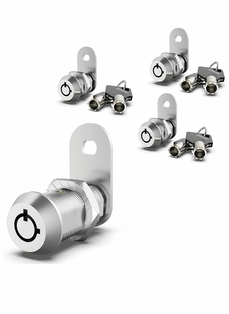 SYOSI - Cabinet Cam Lock Set 3 Pack 5/8 Inch Cylinder Locks Secure File Drawer Dresser RV Replacement Hardware Chrome Finish Zinc Alloy - Image 1