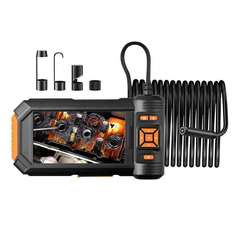 Endoscope Camera with Light, HD 1080P Borescope with 5'' LCD Screen 8 Adjustable LED Lights Bracket, Single-Lens Inspection Camera with 16.4ft Rigid Cord, Orange - Image 1